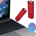 Customisable metal USB flash drive in black, red, or silver, showing high-capacity options from 1TB to 16TB.