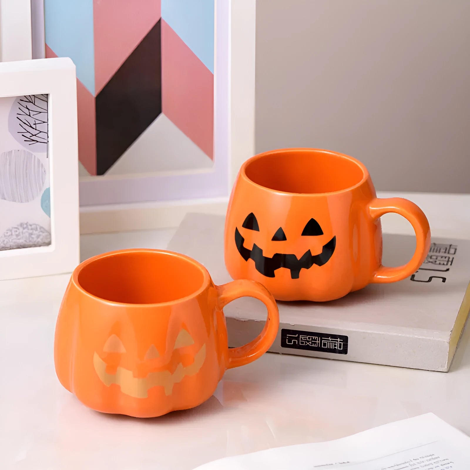 Halloween Christmas cartoon ceramic mug black expression bone china 400ml round shape