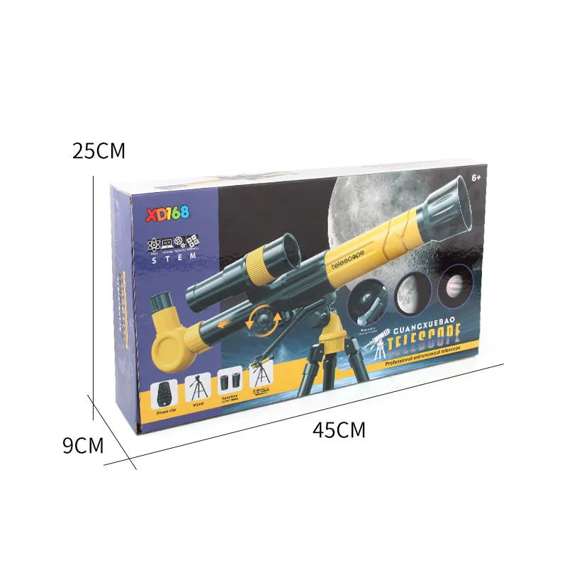 White 150X kids astronomical telescope on tripod compatible with Apple iPhone