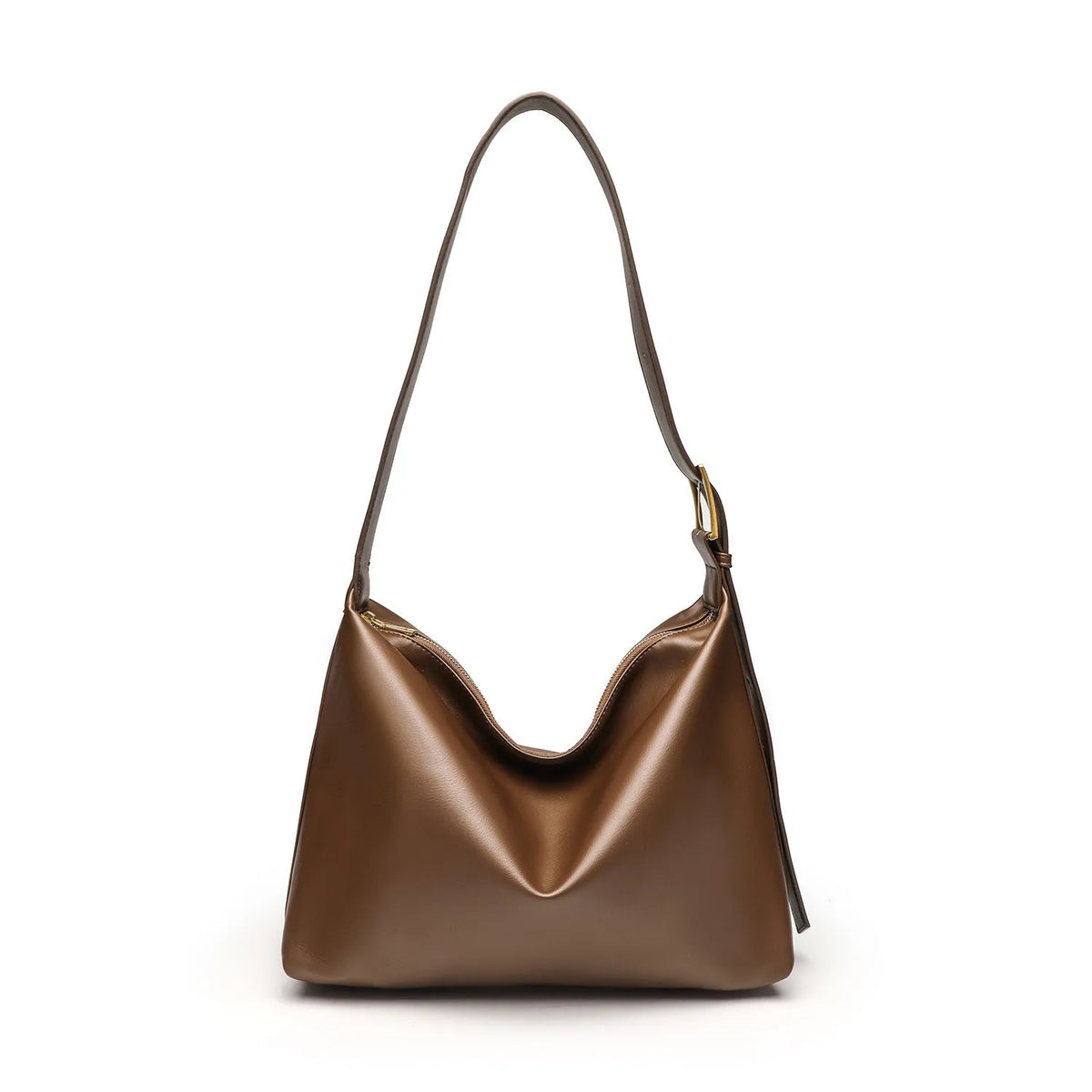 Soft collapse large capacity one shoulder PU tote bag, horizontal square shape, with stitching and contrast colour details, available in five colours including brown and black, 35x16.5x25cm.