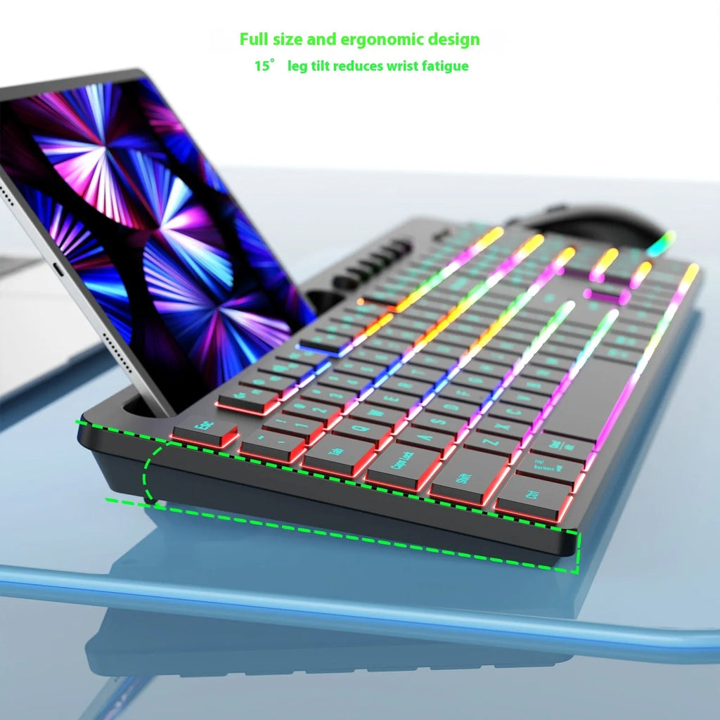 Black wireless keyboard and mouse set with card slot showing waterproof keyboard and 2.4GHz receiver