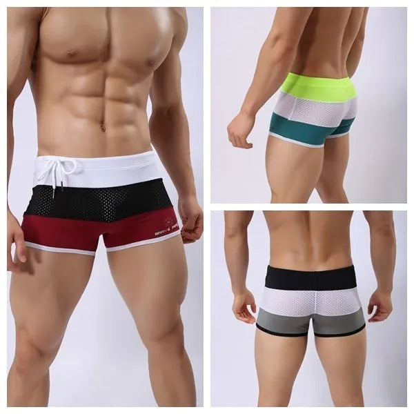 Fearless Captain men's swimming pants in black, white, and grey colourway, flat corners design, brief style