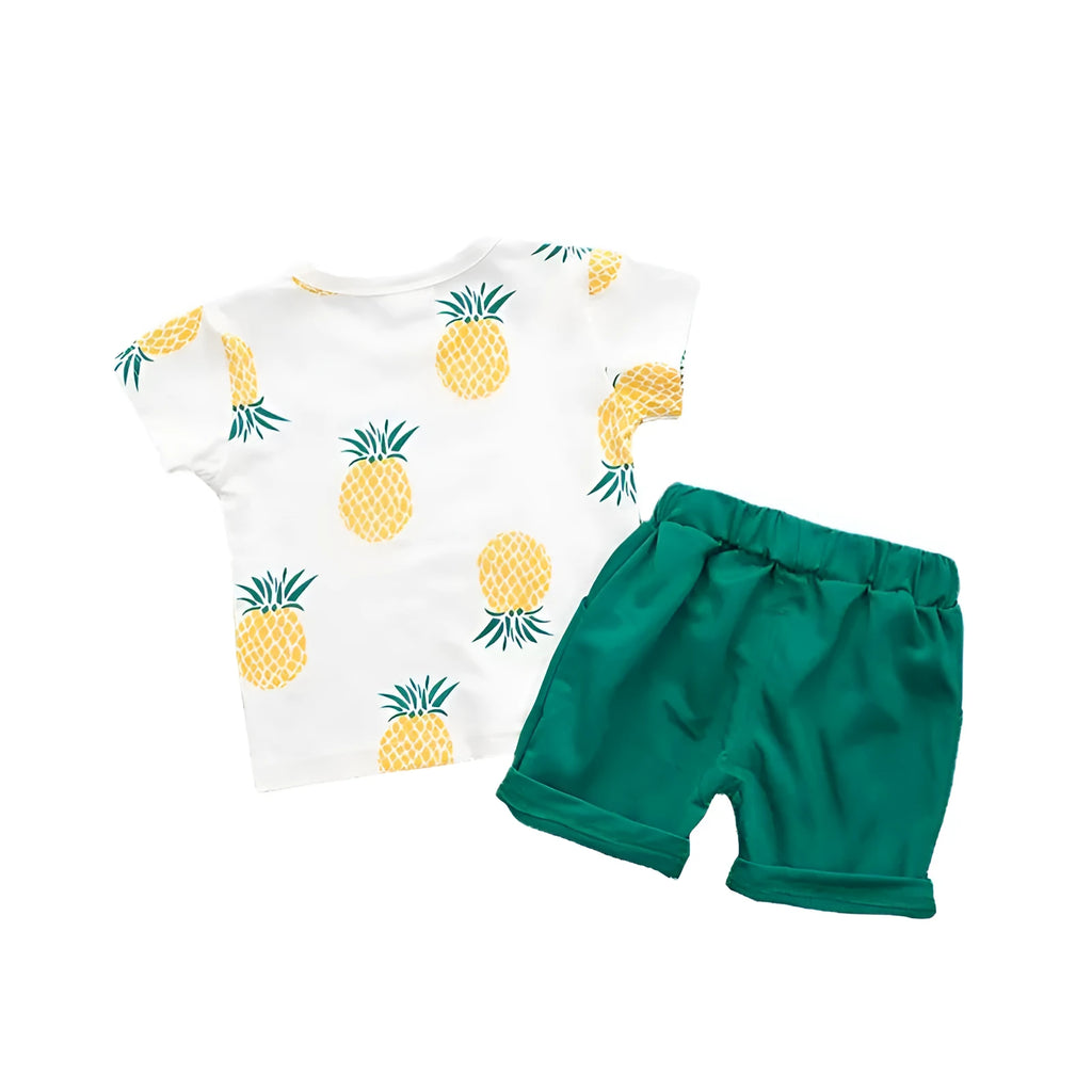 Summer kids cotton short-sleeved T-shirt and shorts two-piece suit in pineapple yellow, sizes 80-120cm