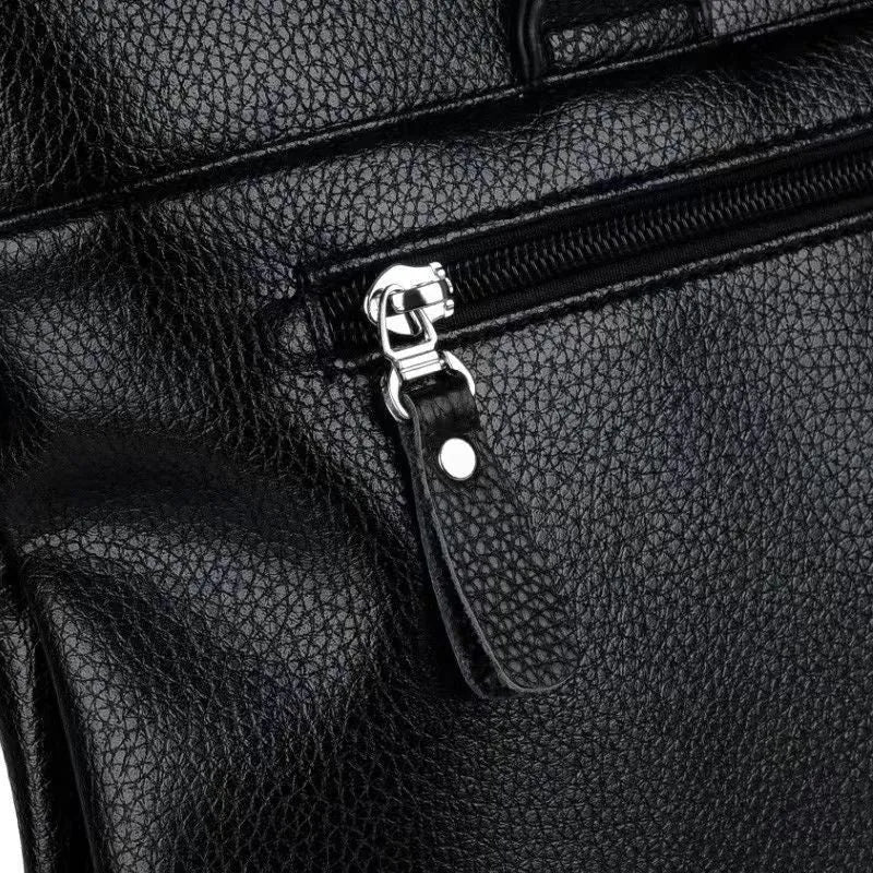 Black and brown PU leather men's shoulder messenger bag with crossbody strap, 35x30cm