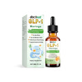 30ml bottle of clear health supplement drops with a dropper, containing NAD+, Moringa, and probiotic blend.