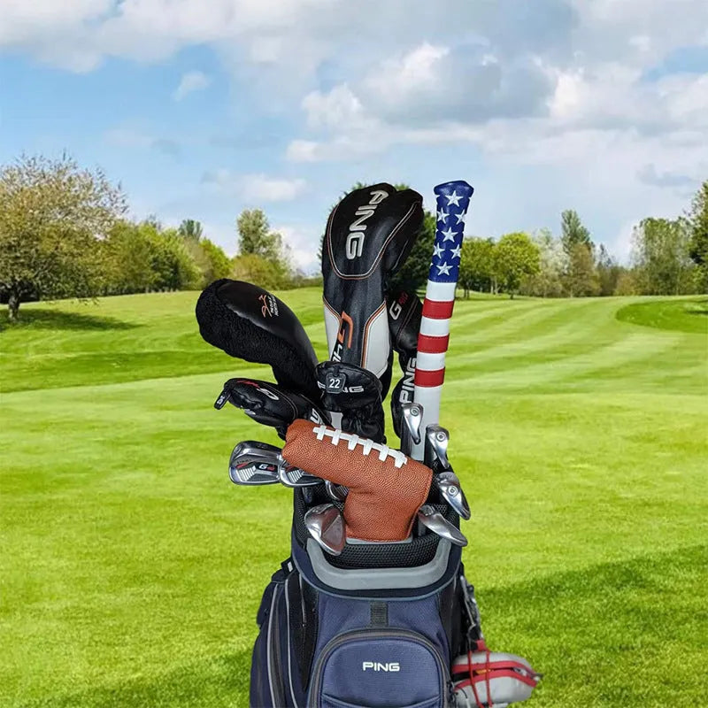 Black PU leather golf push rod sleeve cover for club handle protection.