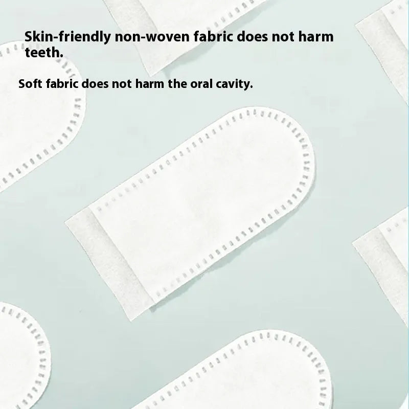 Open pack of 50 soft, white, non-woven fabric finger cots for cleaning pet teeth and applying toothpaste.