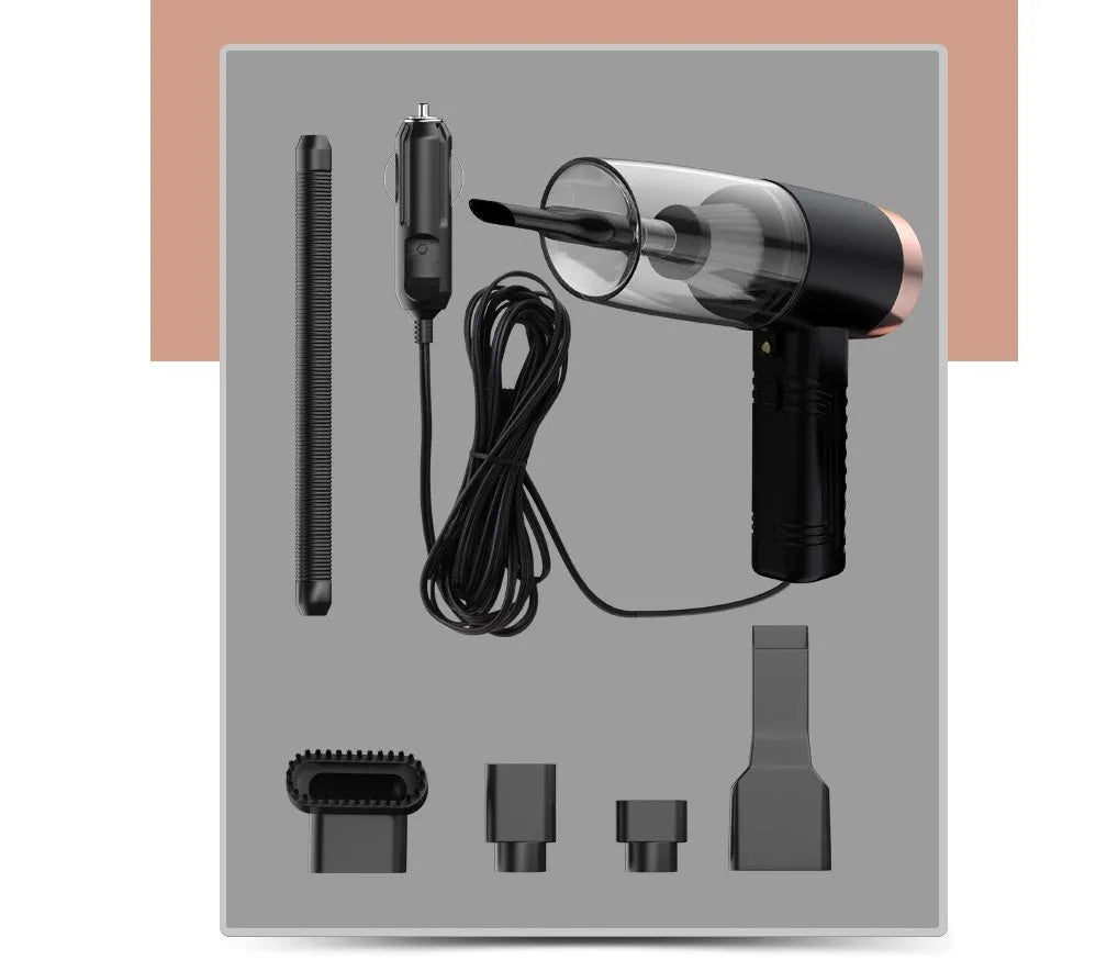 12V 120W wet and dry car vacuum cleaner with fragrance, 5m cord, 24x22x8cm, black white pink