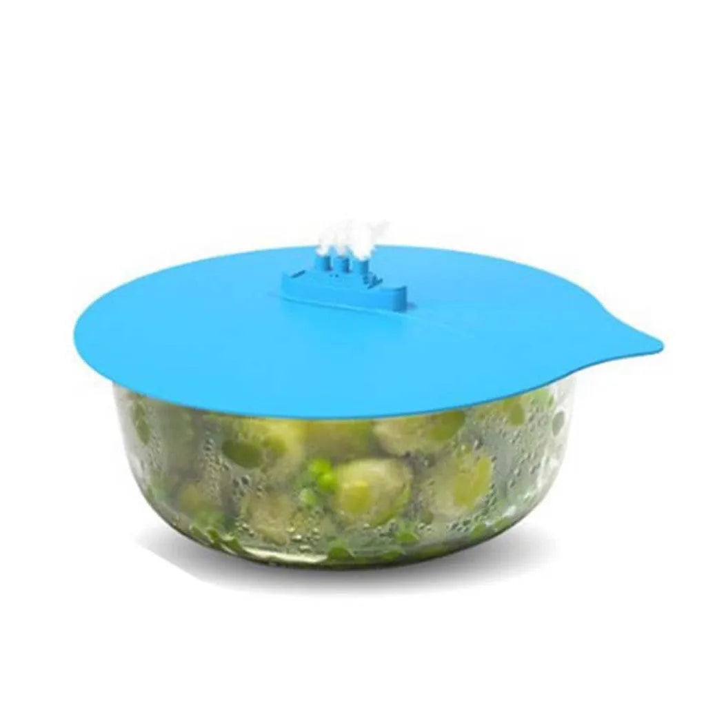 Blue silicone steamer lid 26x25cm on a pot, anti-skid and heat-resistant for cooking