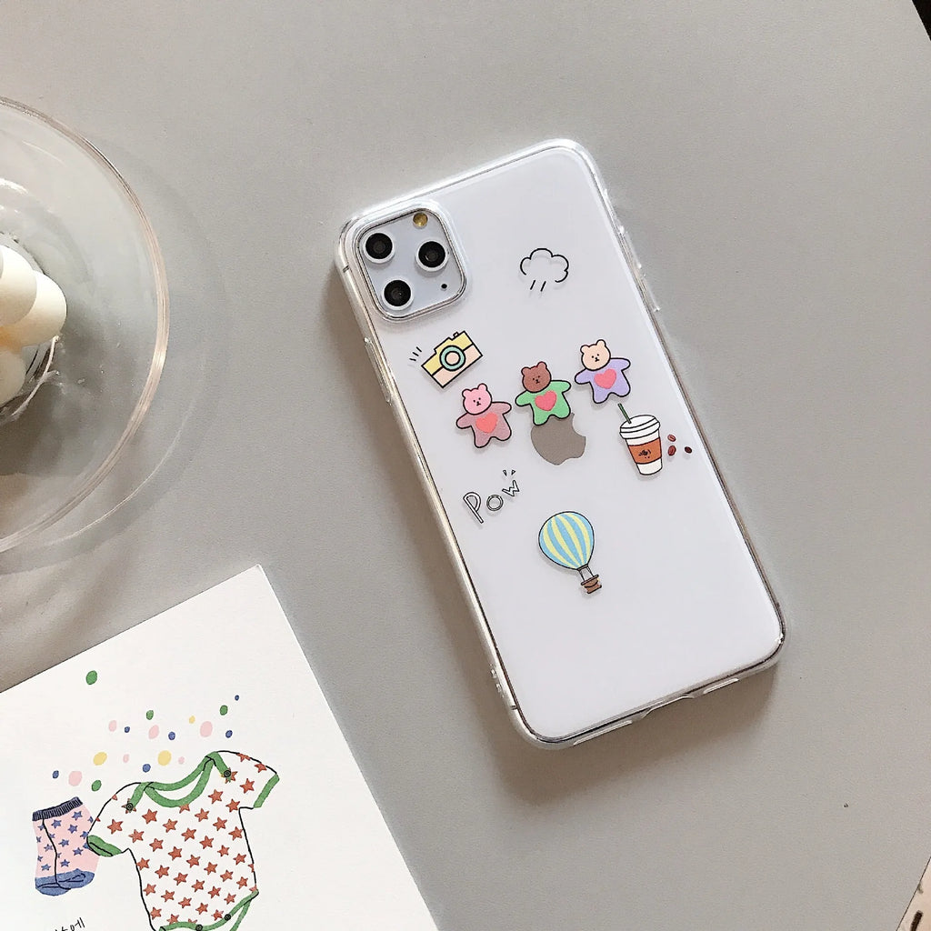 Graffiti bear TPU silicone phone case back cover on iPhone showing Bear A colour design