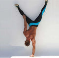 Men's skinny joggers in green or blue, 90% polyester 10% spandex, sport training pants with 28-34 inch waist.