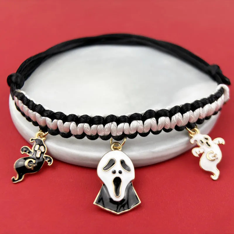 Halloween hand-woven pet collar decoration with geometric pattern and zinc alloy buckle for collars 15-38cm