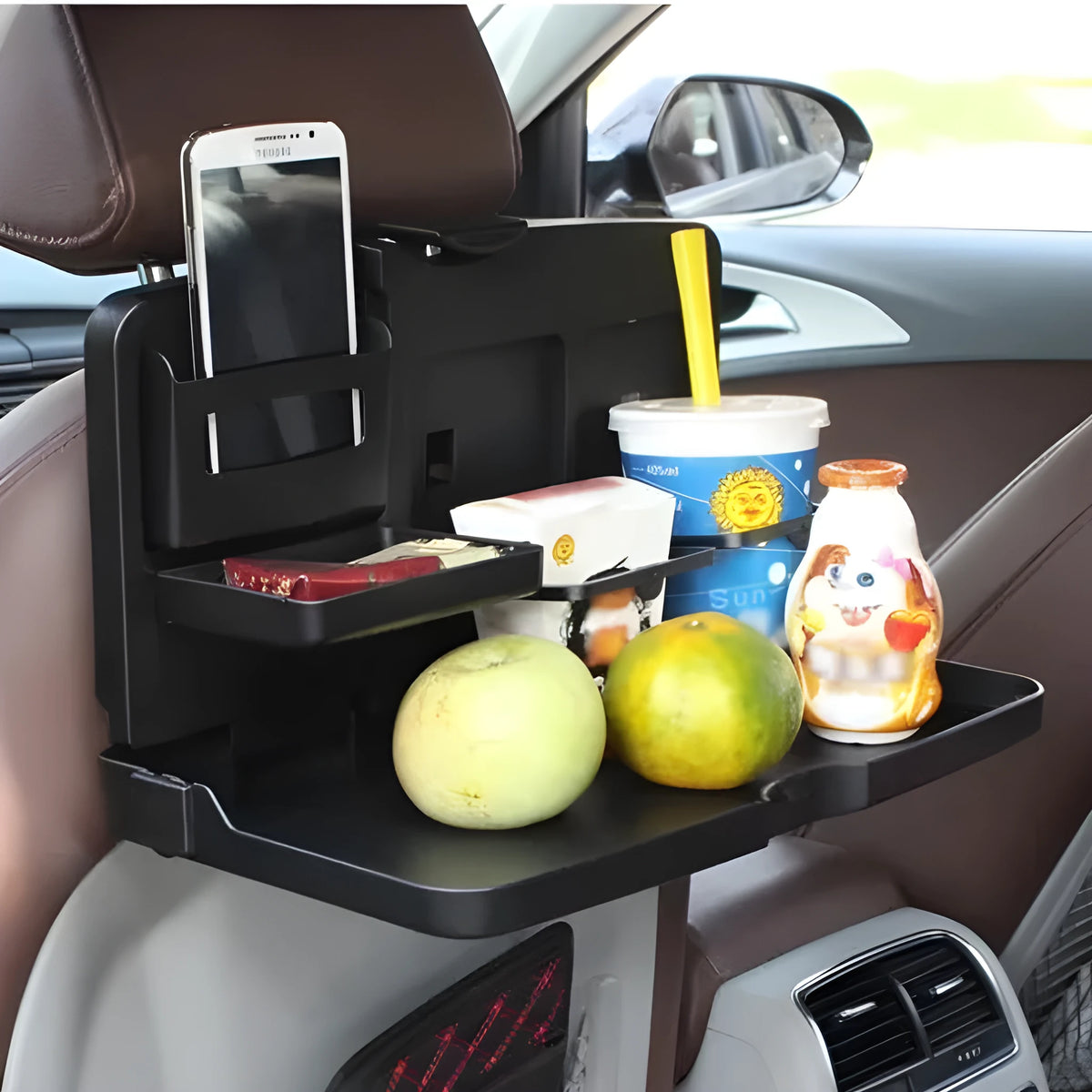 Black ABS plastic automobile beverage rack tray measuring 340x200x30mm