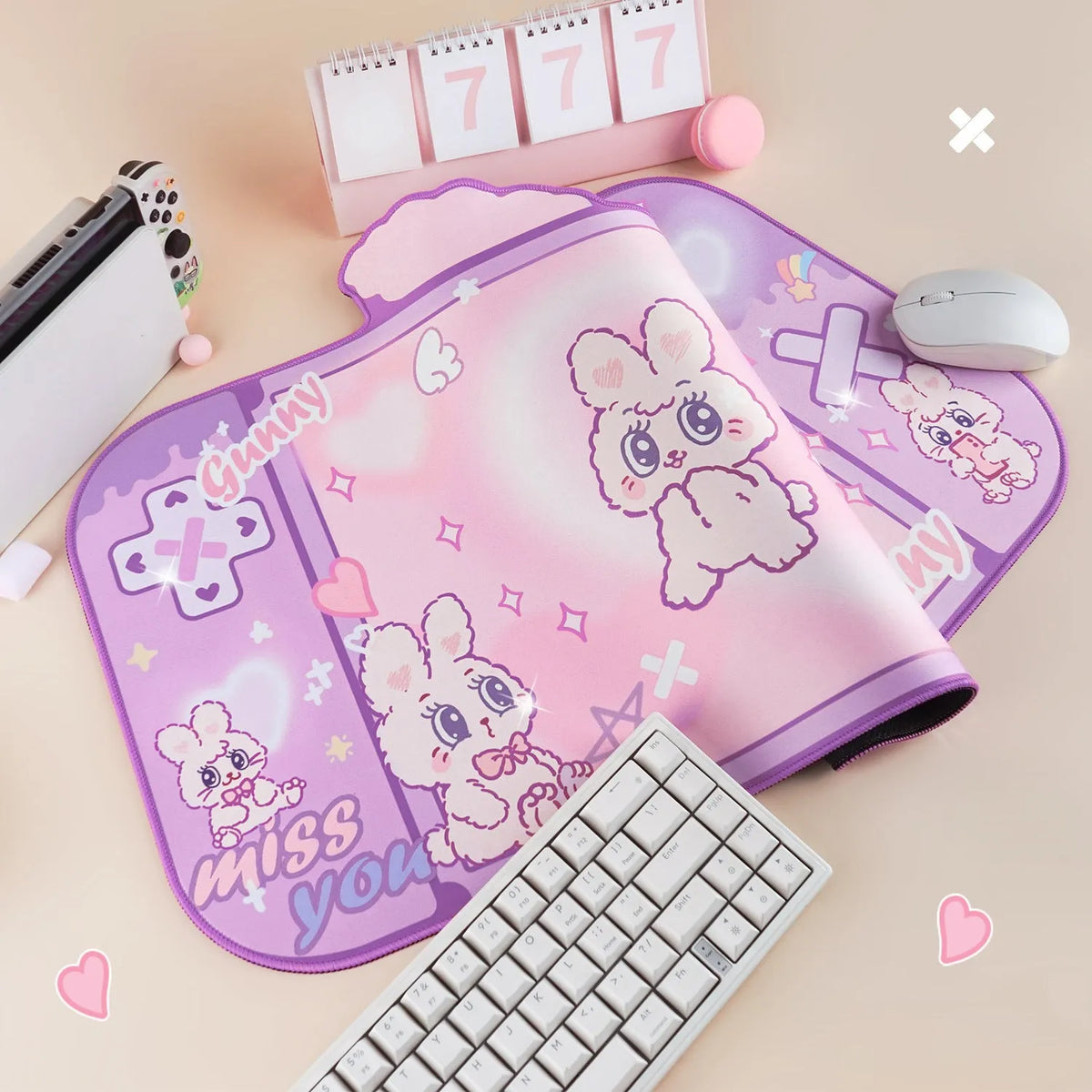 Fluffy rabbit oversized mouse pad, 73cm x 40cm, natural rubber, Japanese simple style, wrist support
