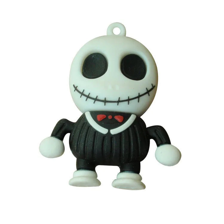 Halloween skeleton skull USB flash drive with PVC shell and attached chain