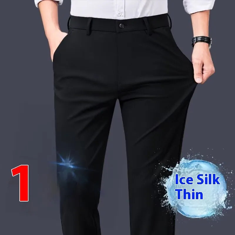 Men's business casual trousers in X11 Navy Blue, straight leg with micro elasticity, polyester blend