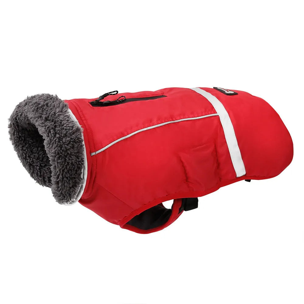 Thick warm dog vest with waterproof nylon, fleece lining, PP cotton filling, reflective and adjustable, black blue purple red