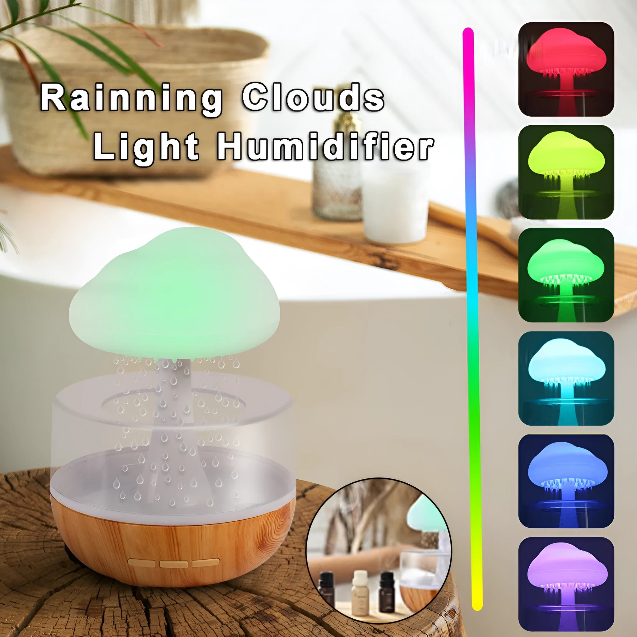 White cloud-shaped humidifier with essential oil diffuser and colour-changing night light.
