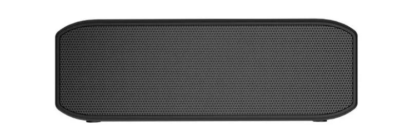 Black waterproof Bluetooth speaker with control buttons and multiple connection ports