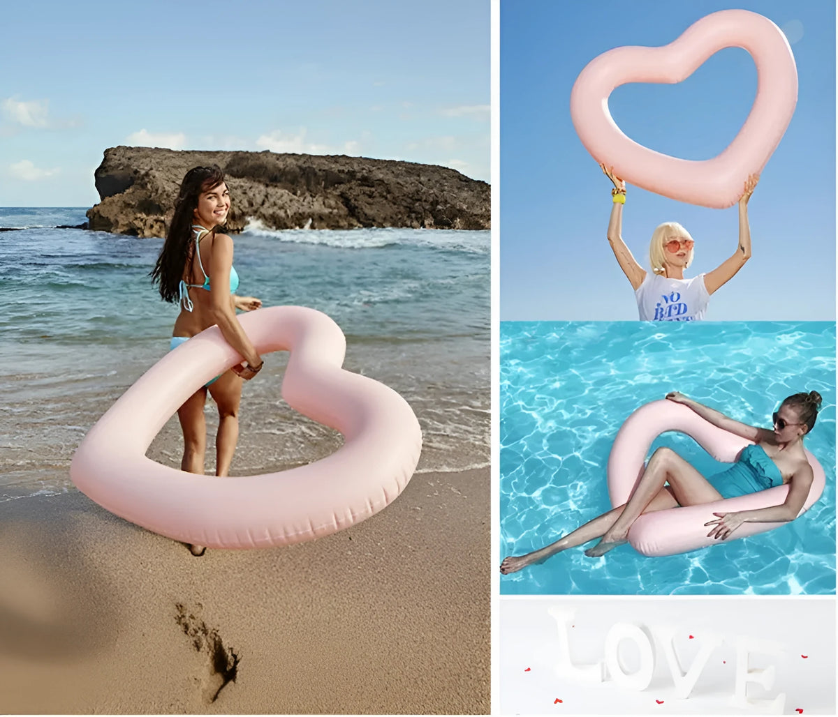 Oversized 120cm heart-shaped inflatable swim ring in pink for adults - Net Red Love Floating Row of Seats