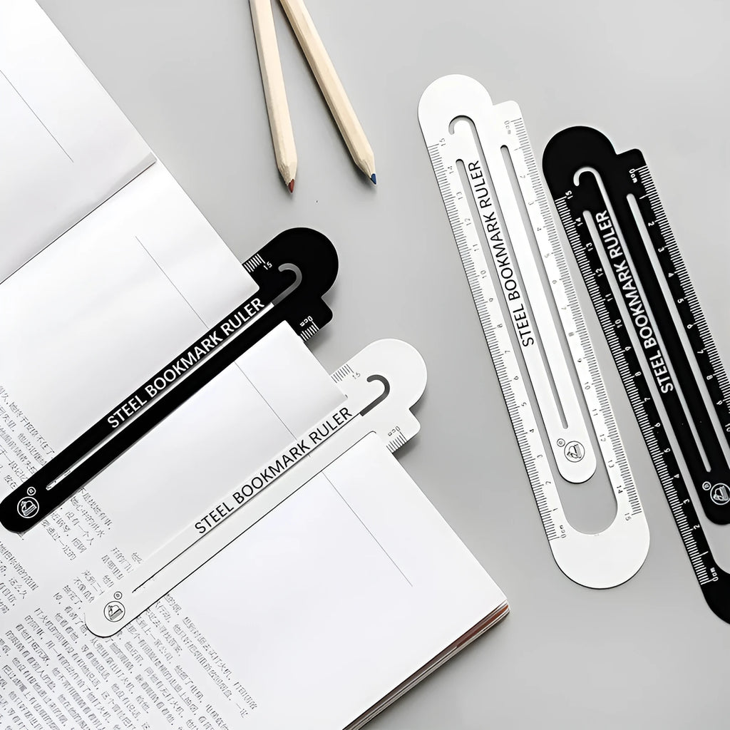 Black and white two-sided metal ruler showing 12 cm length scale.