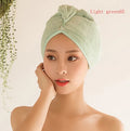 Microfiber hair dryer cap for women, shown in assorted colours including pink and blue.