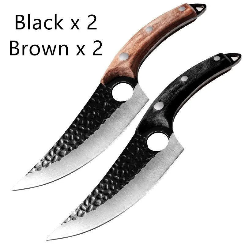 Small curved scimitar slaughter knife with leather sheath for pig butchering