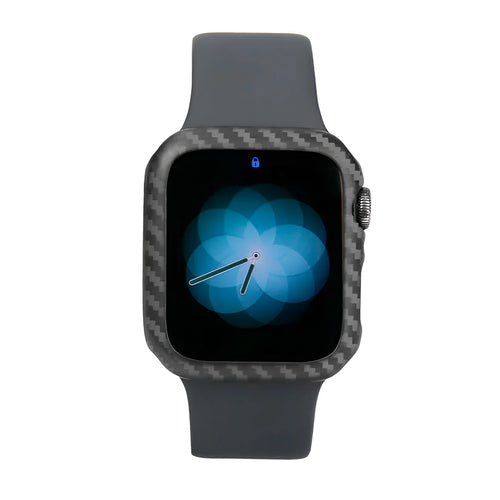 Black carbon fibre leather case for 44mm Apple Watch 4 showing ultra-thin profile