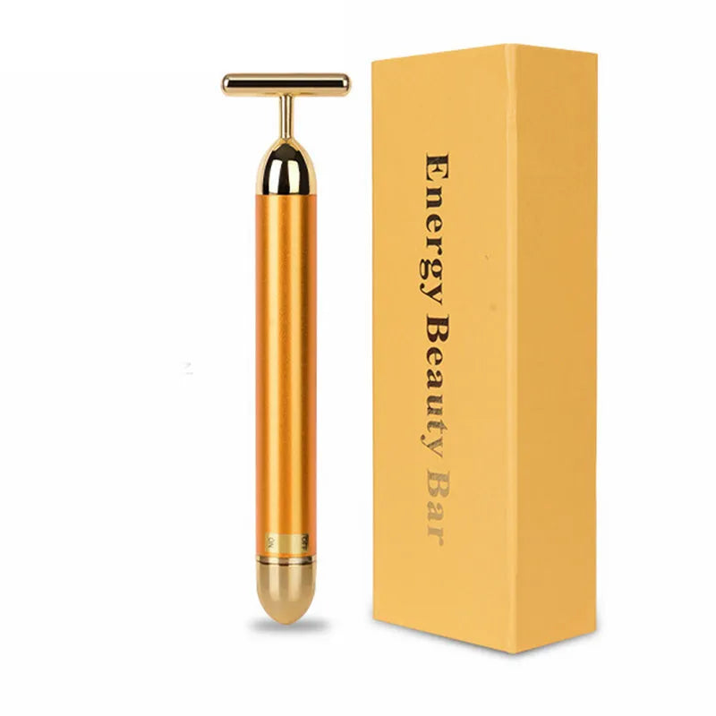 24K gold vibration pulse facial beauty bar for skin firming and wrinkle reduction, showing a stick massager with gold head