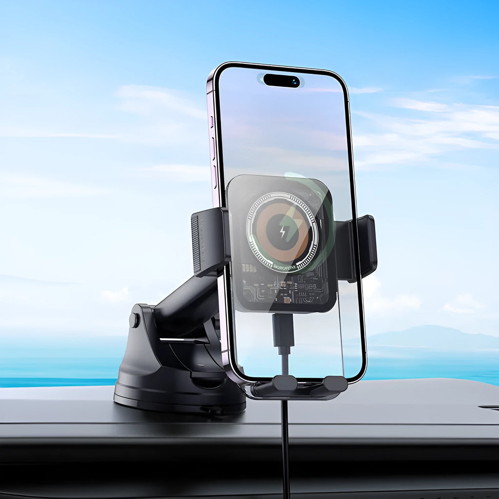 Black car mobile phone bracket magnetic wireless fast charger dashboard fixed support with anti-shake for 4.5-7.0 inch phones