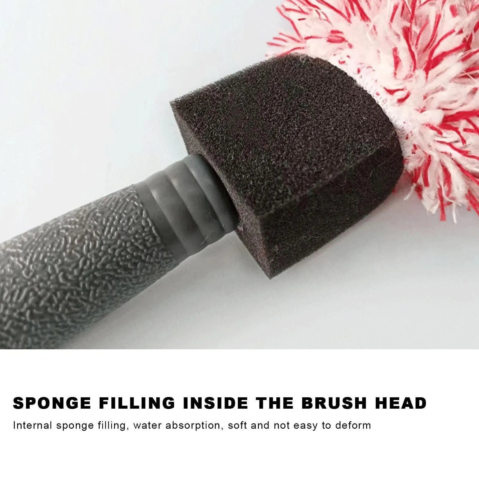Long handled car wheel wash brush with ultra-fine fibre bristles in blue, black, and red colour options