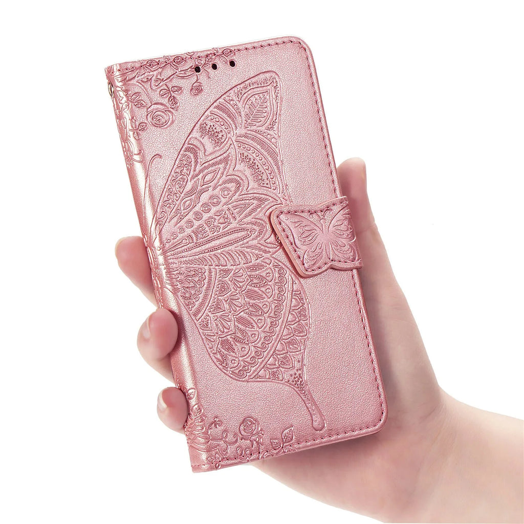 Flower butterfly embossed TPU phone case for Samsung, black colour, clamshell style