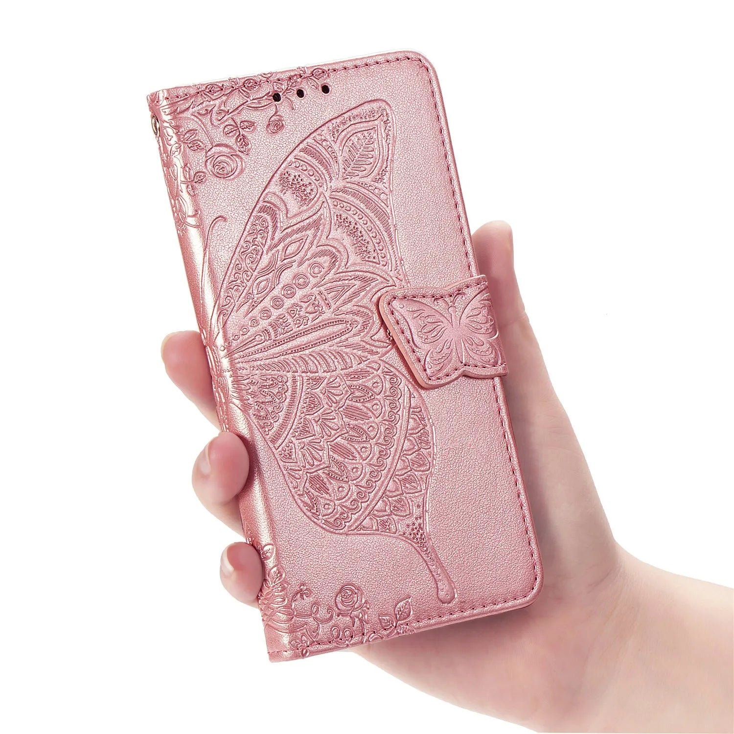 Flower butterfly embossed TPU phone case for Samsung, black colour, clamshell style