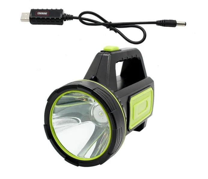 Green USB rechargeable LED flashlight with 500m range and 6000mAh battery