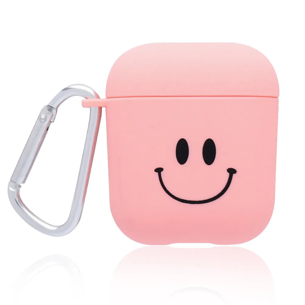 AirPods case cover in PC plastic with decorative patterns including flower and smiley face designs