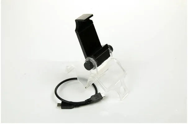 Black PS4 controller mobile game clip holding a smartphone, with included OTG cable for connection.