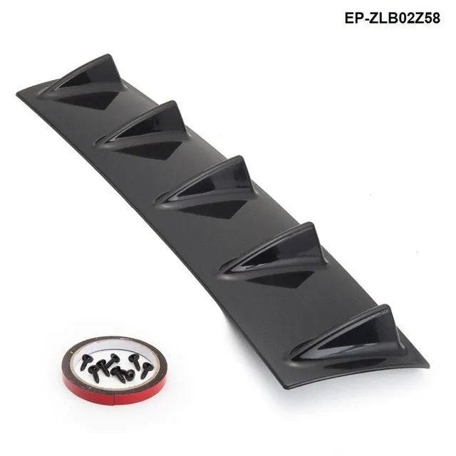Black universal car modified spoiler rear bumper diffuser with five polyurethane shark fins made from ABS