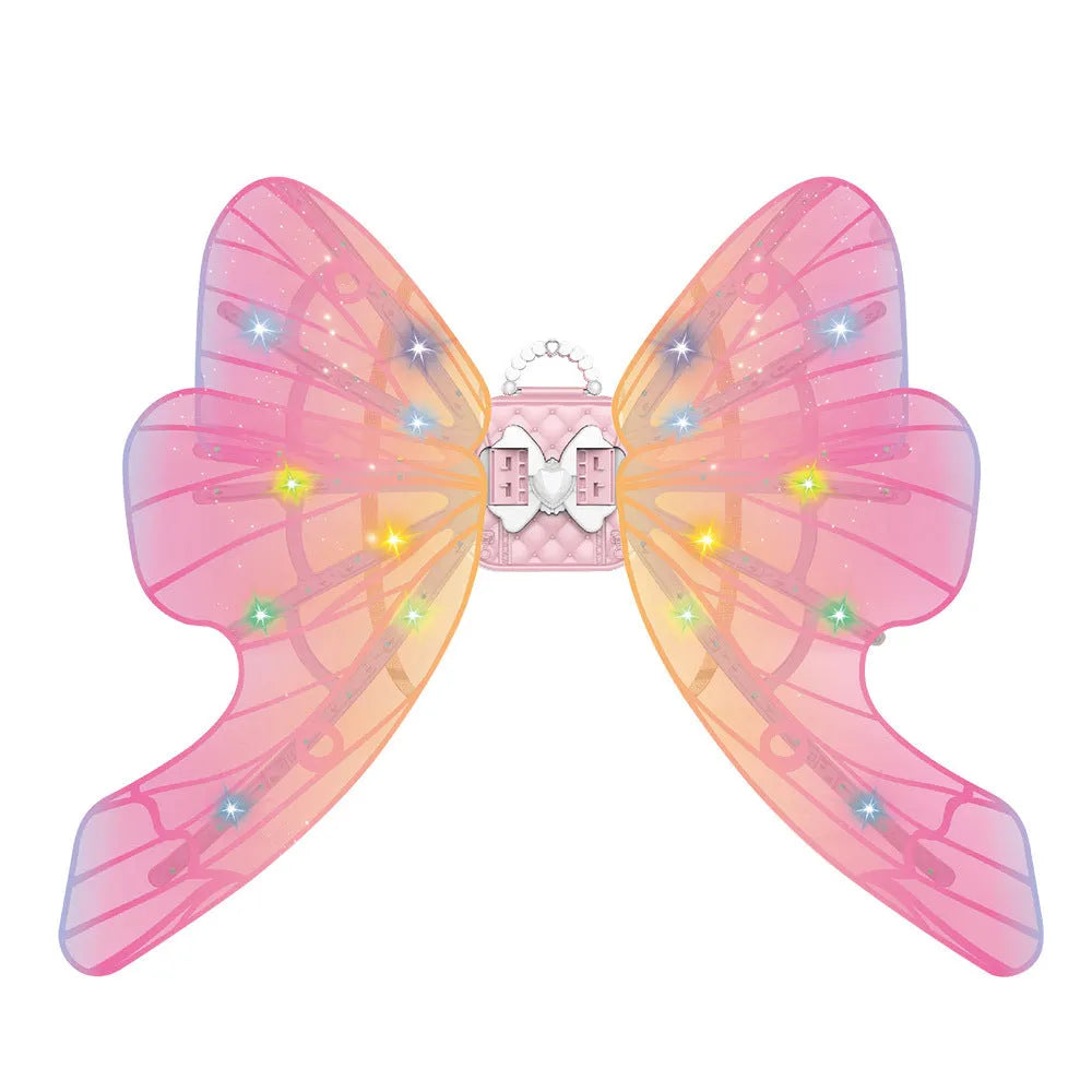 Children's electric butterfly glowing wing toy in pink backpack style with fan sound for girls aged 4-6
