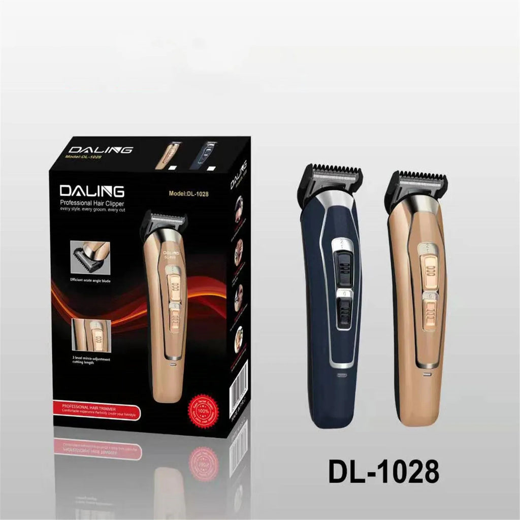 Dark blue electric hair clipper with stainless steel blades and rechargeable battery for home grooming