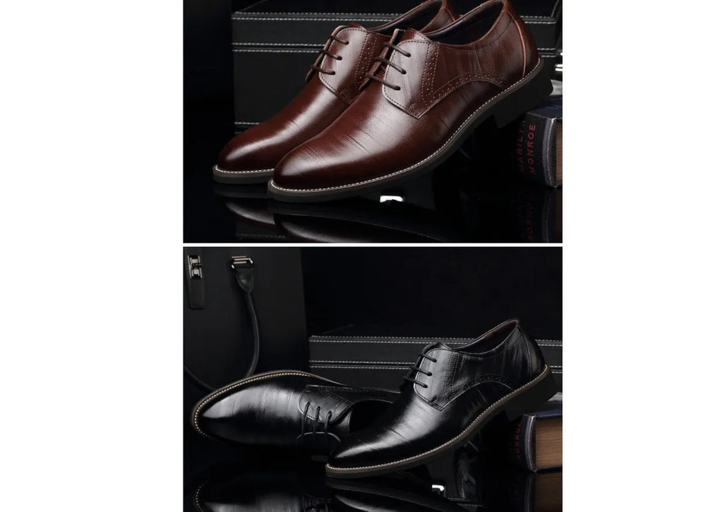 Men's artificial leather business shoes with rivet detail, plain pattern, rubber sole in black colour, size 38-48