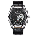 Round men's waterproof luminous quartz watch with 45mm stainless steel case and black strap