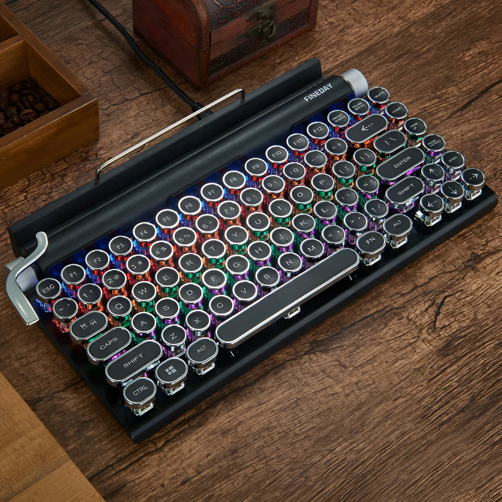 Black Dot retro typewriter mechanical keyboard with 83 keys and seven-colour backlighting