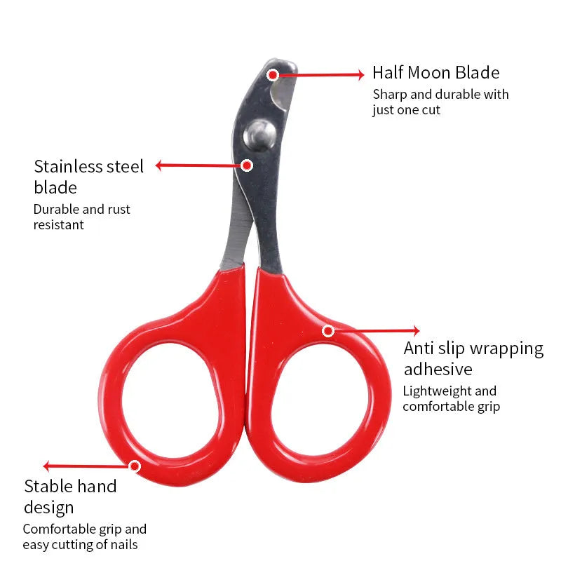 Pet nail clippers with stainless steel blades and coloured plastic rubber handle for dog cat grooming