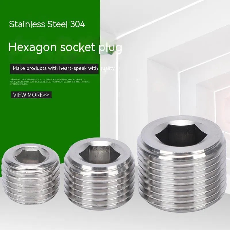 Stainless steel hexagon bulkhead pipe plug with external wrench flats for 3/8 inch series.