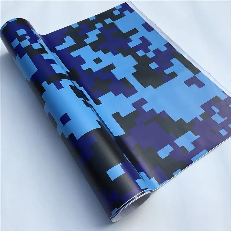Digital camouflage colour changing film roll in blue colour on white background showing texture