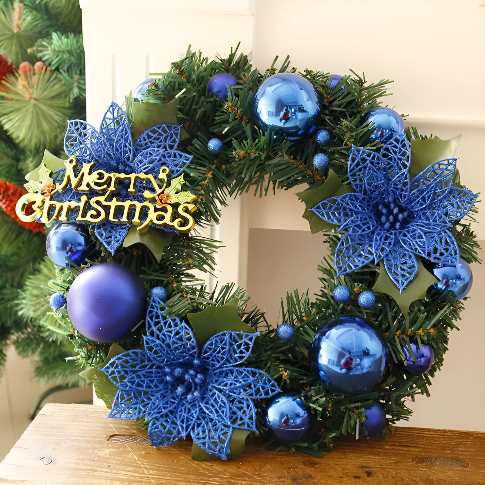 30cm multicolour plastic Christmas wreath in blue gold pink purple red or silver for door wall decoration