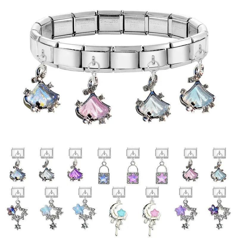 Small stainless steel pendant charm for bracelet modules, 1X0.9cm, electroplated DIY ornament accessory