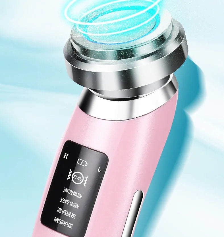 Pink cleansing and rejuvenation beauty instrument measuring 185mm long