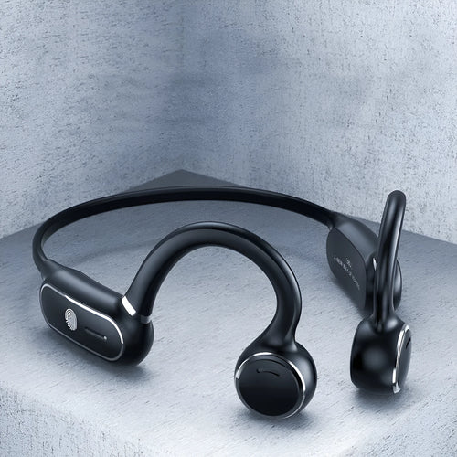 Black open-ear air conduction Bluetooth wireless headphone with a bendable titanium frame