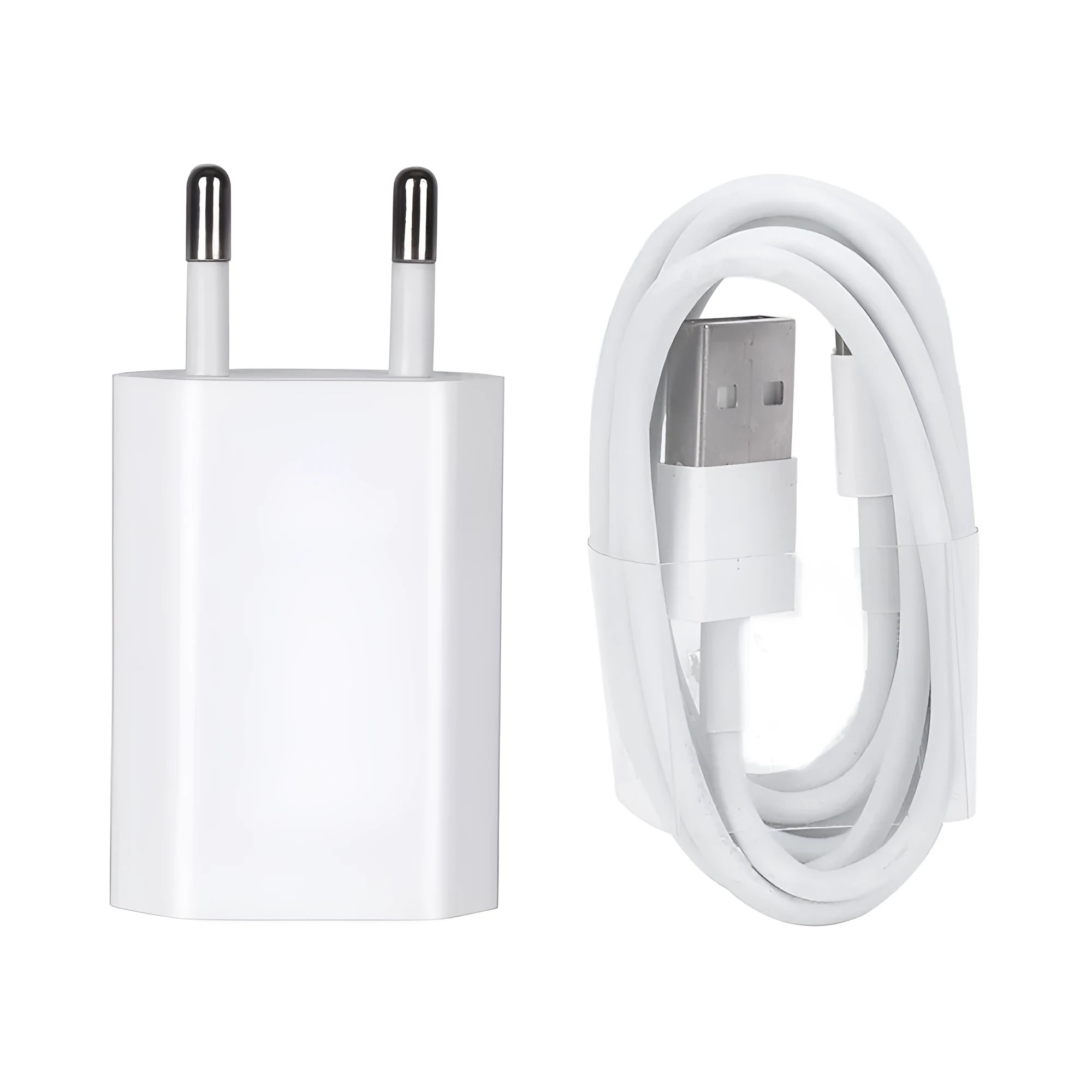 USB travel charger compatible with iPhone and iPad devices with optional charging cable lengths